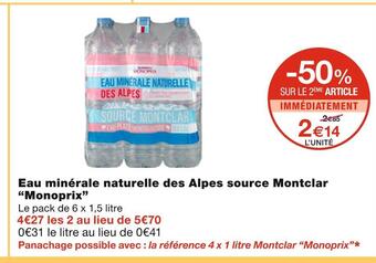 Monoprix Monoprix eau minérale naturelle des alpes source montclar offre