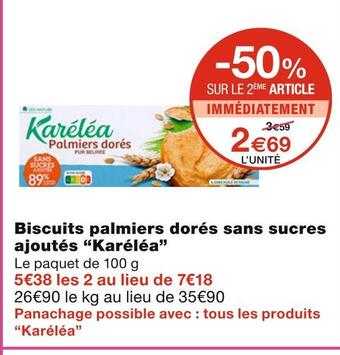 Monoprix Karéléa biscuits palmiers dorés sans sucres ajoutés offre
