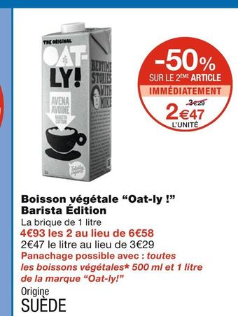 Monoprix Oat-ly ! boisson végétale barista édition offre