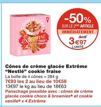 Monoprix Nestlé cônes de crème glacée extrême cookie fraise offre