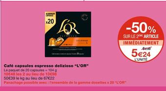 Monoprix L’or café capsules espresso delizioso offre