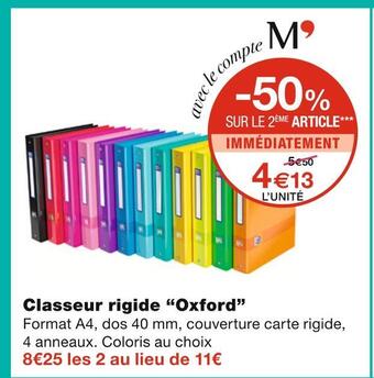 Monoprix Oxford classeur rigide offre