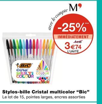 Monoprix Bic stylos-bille cristal multicolor offre
