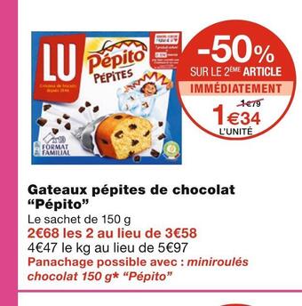 Monoprix Lu gateaux pépites de chocolat pépito offre