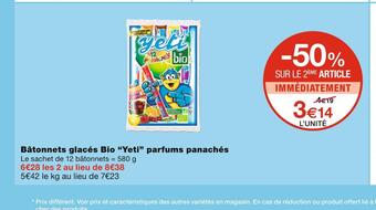 Monoprix Yeti bâtonnets glacés bio parfums panachés offre