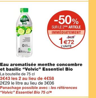 Monoprix Volvic eau aromatisée menthe concombre et basilic essentiel bio offre