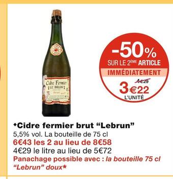 Monoprix Lebrun cidre fermier brut offre
