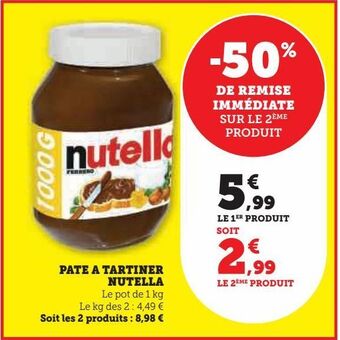 Hyper U Pate a tartiner nutella offre