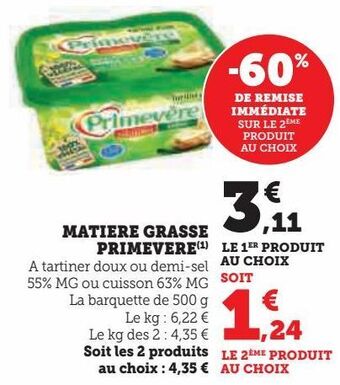 Hyper U Matiere grasse primevere offre