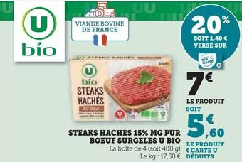 Hyper U Steaks haches 15% mg pur boeuf surgeles u bio offre