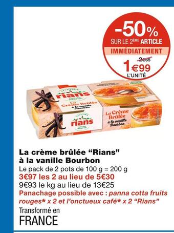 Monoprix Rians la crème brûlée à la vanille bourbon offre