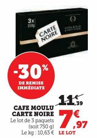 Hyper U Cafe moulu carte noire offre