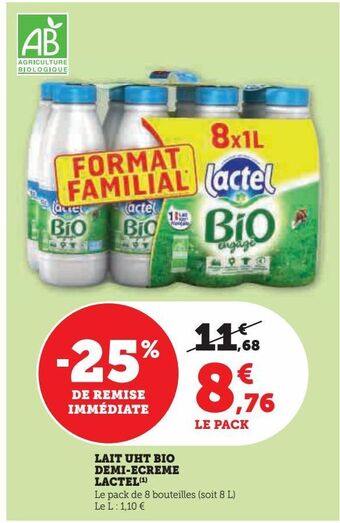 U Express Lait uht bio demi-ecreme lactel offre