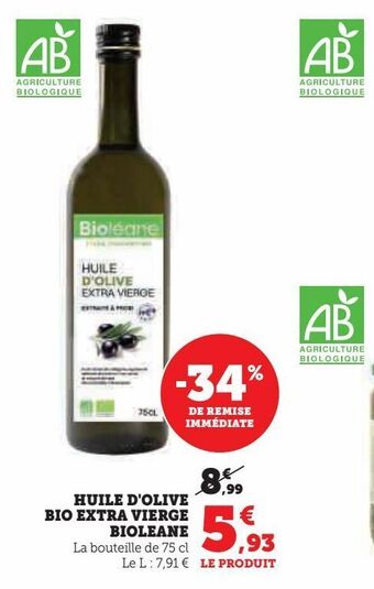 U Express Huile d'olive bio extra vierge bioleane offre