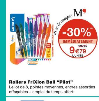 Monoprix Pilot rollers frixion ball offre