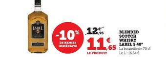 Hyper U Blended scotch whisky label 5 40° offre
