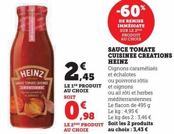 Hyper U Sauce tomate cuisinee creations heinz offre