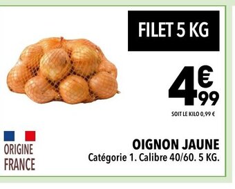 Supeco OIGNON JAUNE Catégorie 1. Calibre 40/60.5 KG. offre
