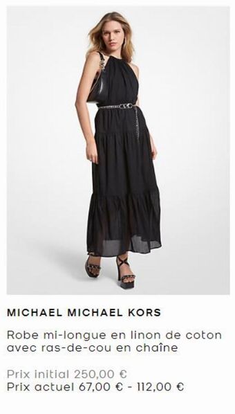 Michael Kors Robe mi-longue en linon de coton avec ras-de-cou en cjaine offre