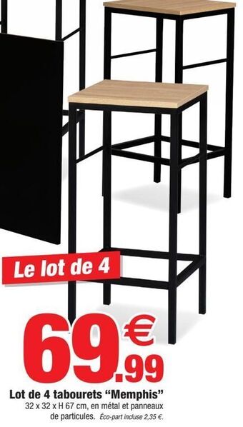 Bazarland Lot de 4 tabourets memphis offre