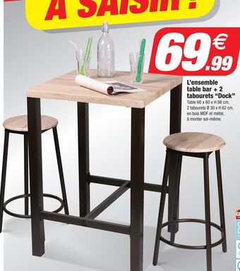 Bazarland L`ensemble table bar + 2 tabourets dock offre