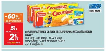Netto Croustibat batonnets de filets de colin d`alaska msc panés surgelés findus offre