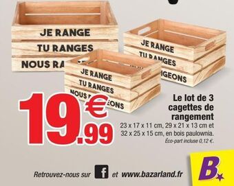 Bazarland Le lot de 2 cagettes de rangement offre