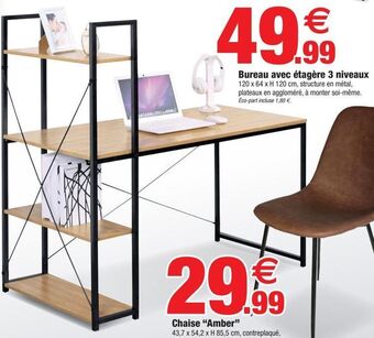 Bazarland Bureau avec étagère 3 niveaux offre