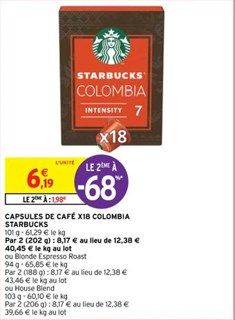 Intermarché CAPSULES DE CAFÉ X18 COLOMBIA STARBUCKS offre