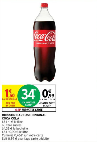 Intermarché BOISSON GAZEUSE ORIGINAL COCA COLA 15 l offre