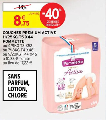 Intermarché COUCHES PREMIUM ACTIVE 11/25KG T5 X44 POMMETTE offre