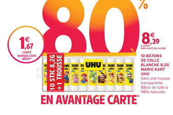 Intermarché 10 BÂTONS DE COLLE BLANCHE 8,2G MARIO KART offre