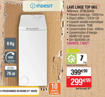 Cora x Carrefour LAVE LINGE TOP 6KG Référence : BTWL60400 offre