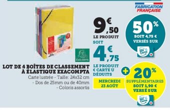 Hyper U LOT DE 4 BOÎTES DE CLASSEMENT À ÉLASTIQUE EXACOMPTA offre