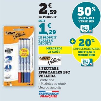 Hyper U 8 FEUTRES EFFAÇABLES BIC VELLEDA offre