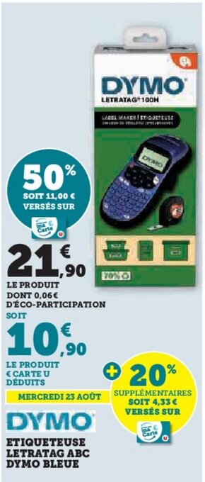 Hyper U ETIQUETEUSE LETRATAG ABC DYMO BLEUE offre