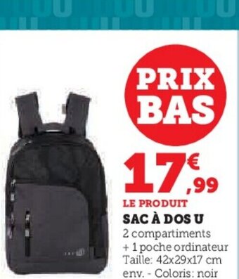 Hyper U SAC À DOS U 2 compartiments offre