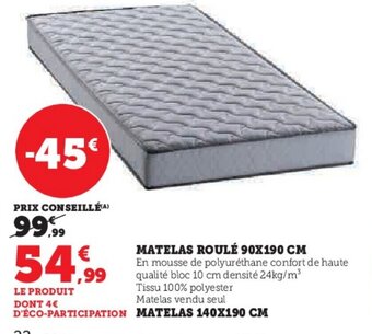 Hyper U MATELAS ROULÉ 90X190 CM offre