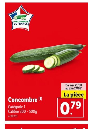 Lidl Concombre (¹) Catégorie 1 Calibre 300 - 500g offre