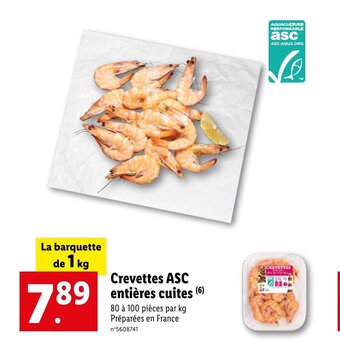 Lidl Crevettes ASC entières cuites (6) offre