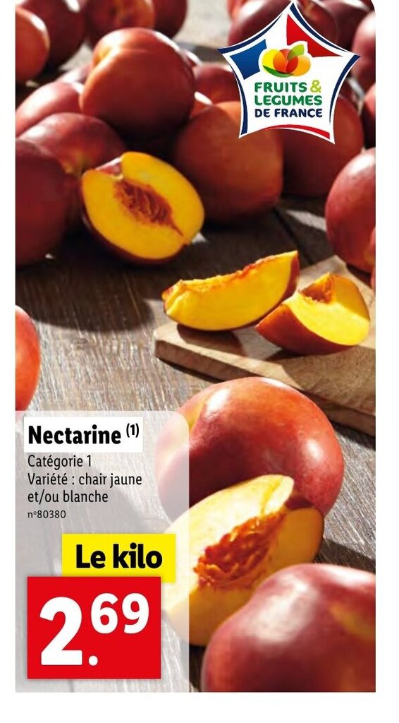 Promo Nectarine (¹) Catégorie 1 Variété chair jaune et/ou blanche