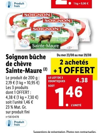 Lidl Soignon bûche de chèvre Sainte-Maure (2) offre