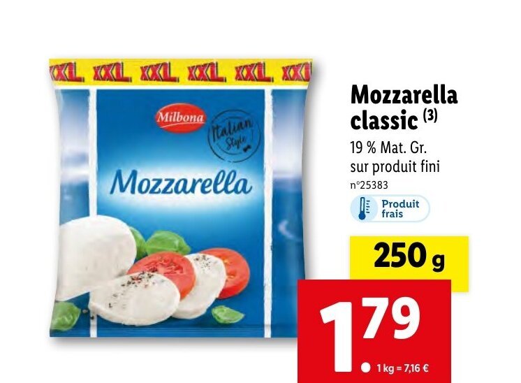 Promo Mozzarella classic (3) chez Lidl