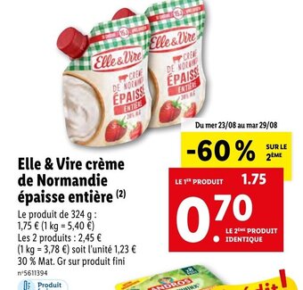 Lidl Elle & Vire crème de Normandie épaisse entière (2) offre