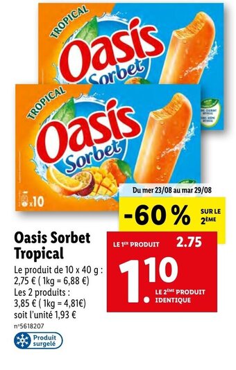 Lidl Oasis Sorbet Tropical offre