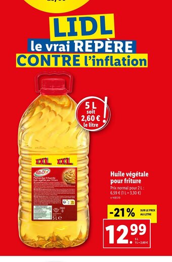 Lidl Huile végétale pour friture Prix normal pour 2 L: 6,59 € (1 L = 3,30 €) offre