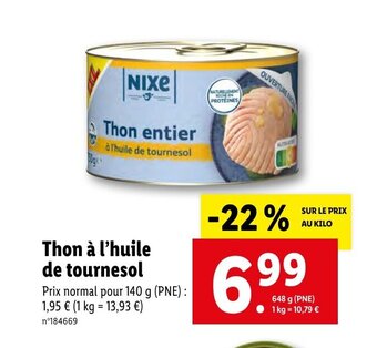 Lidl Thon à l'huile de tournesol offre