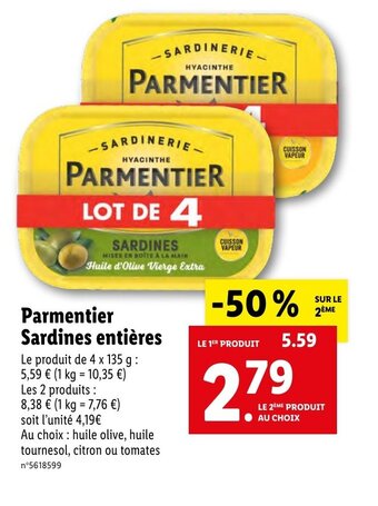 Lidl Parmentier Sardines entières offre