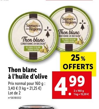 Lidl Thon blanc à l'huile d'olive offre