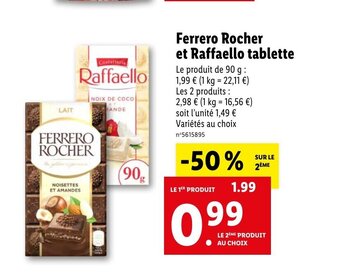 Lidl Ferrero Rocher et Raffaello tablette offre
